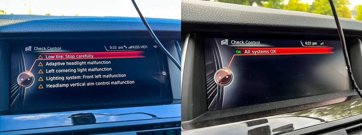 bmw headlight repair before and after error messages