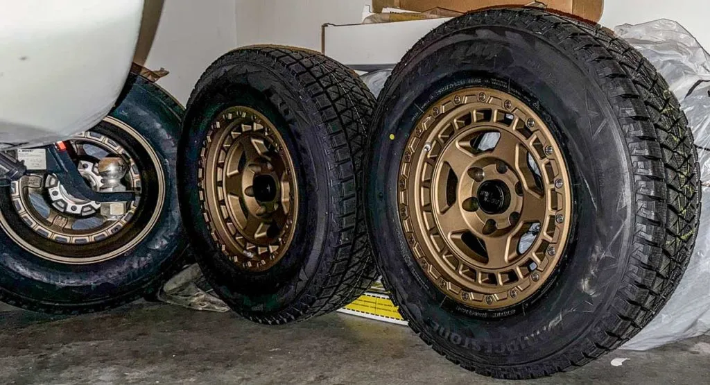 bridgestone blizzak dm-v2 tires mounted on winter wheels