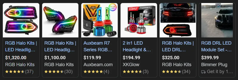 rgb headlight pricing on Google
