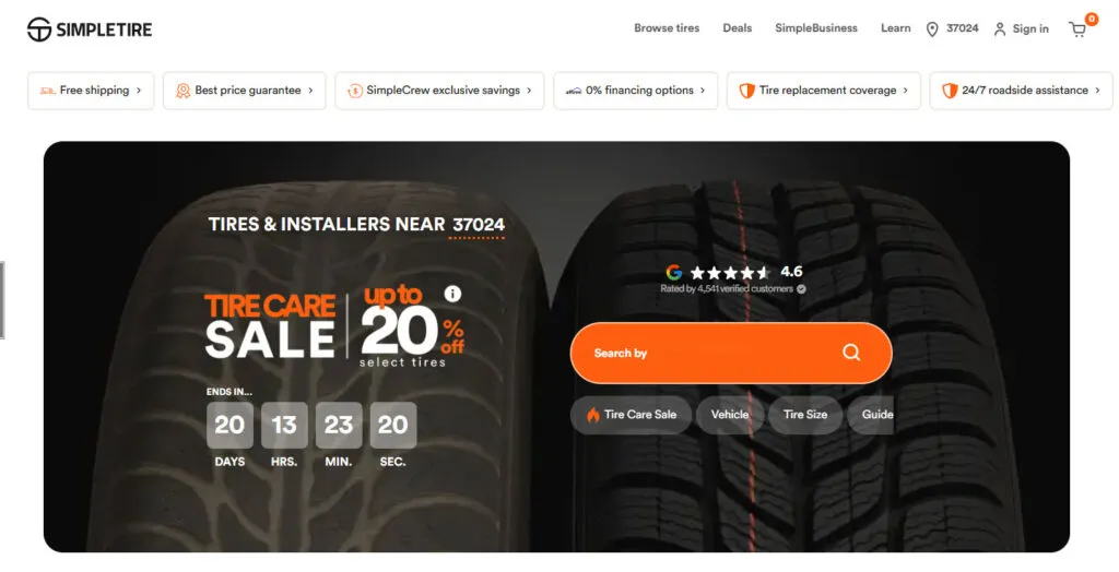 simple tire website for online tire shopping