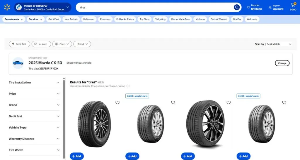 walmart online tire store